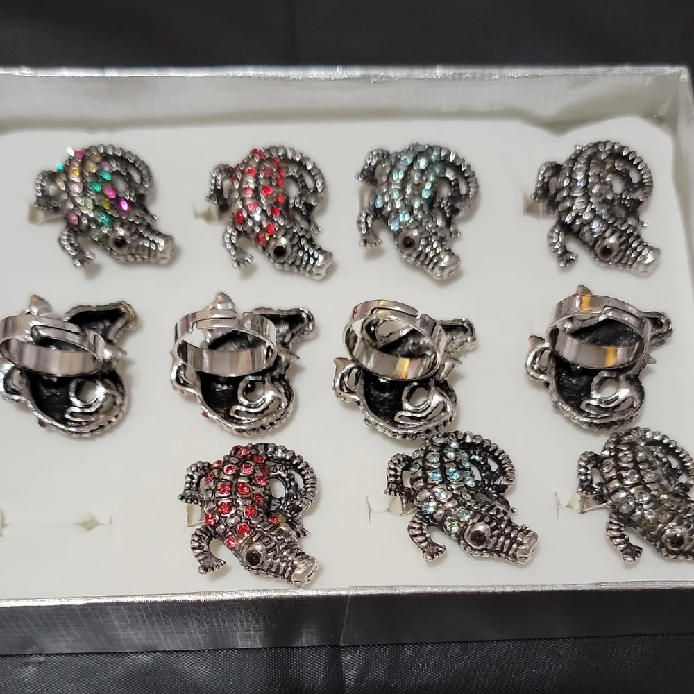 Silver and Multicolor Rhinestone Alligator Adjustable Rings - Picture 2 of 6